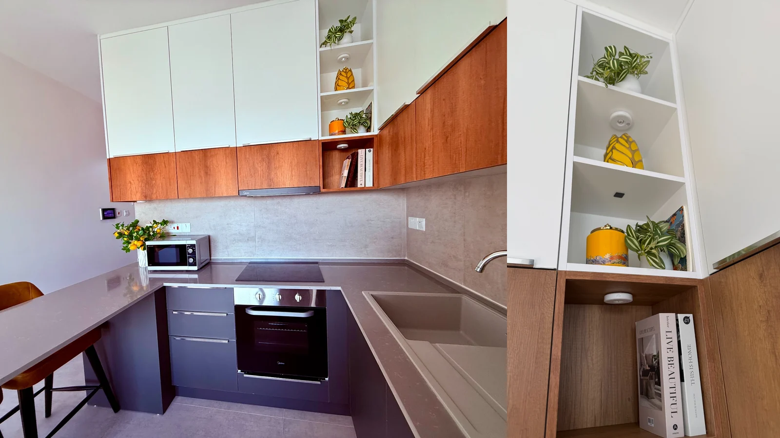Wyposażona kuchnia apartamentu pokazowego Riverside